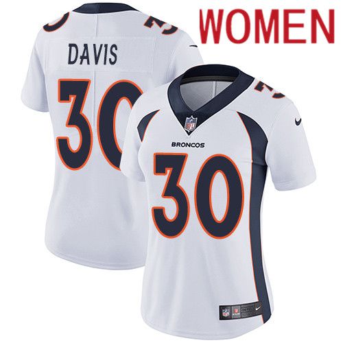 Women Denver Broncos #30 Terrell Davis White Nike Vapor Limited NFL Jersey